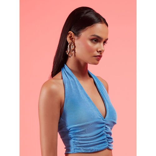 Buy RSVP by Nykaa Fashion Blue Halter Sleeveless Crop Top Online