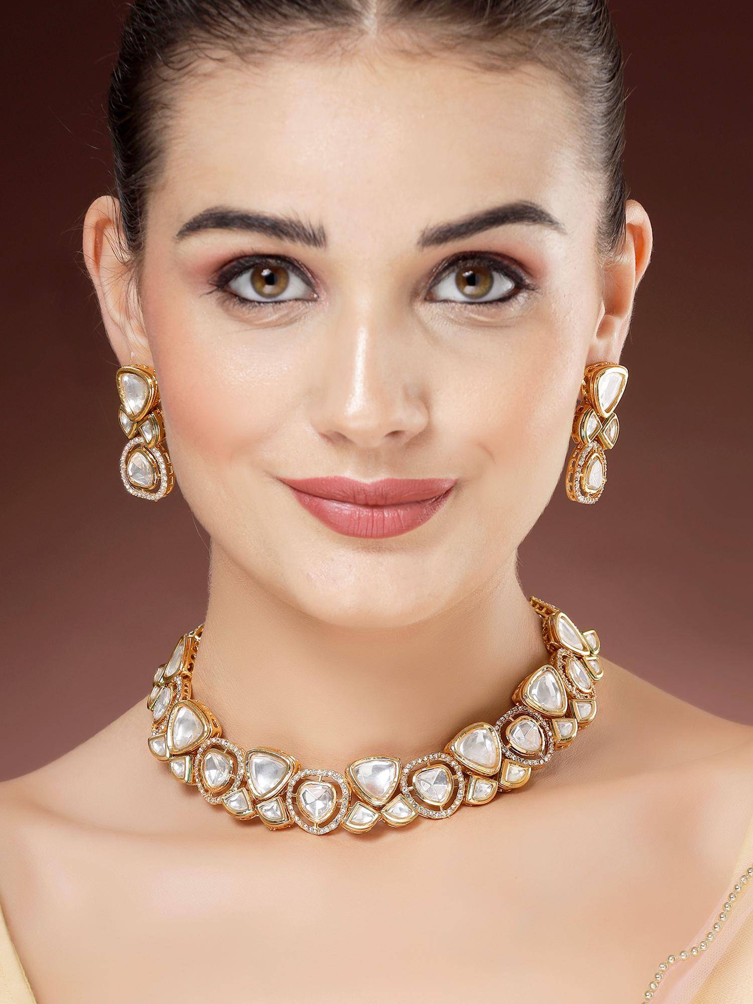 Karatcart Polki Kundan Necklace With Earrings