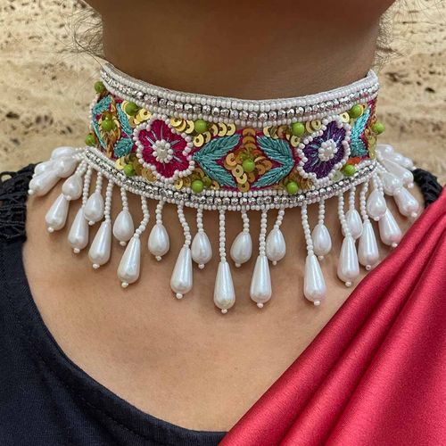 Buy Digital Dress Room Multi-Color Beaded Embroidery Design Choker