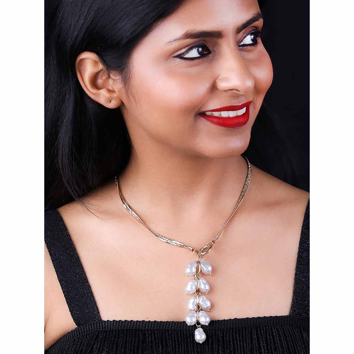 Vogue Panash White Gold-Plated Beaded Layered Necklace