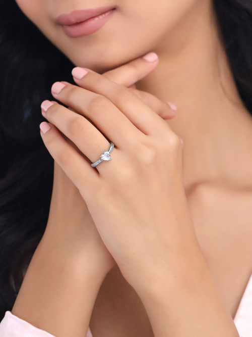 Buy Yellow Chimes Silver Ring Adjustable Heart Shaped Finger Ring