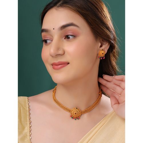 Buy Yellow Chimes Ethnic Gold Plated Choker Necklace Set Online