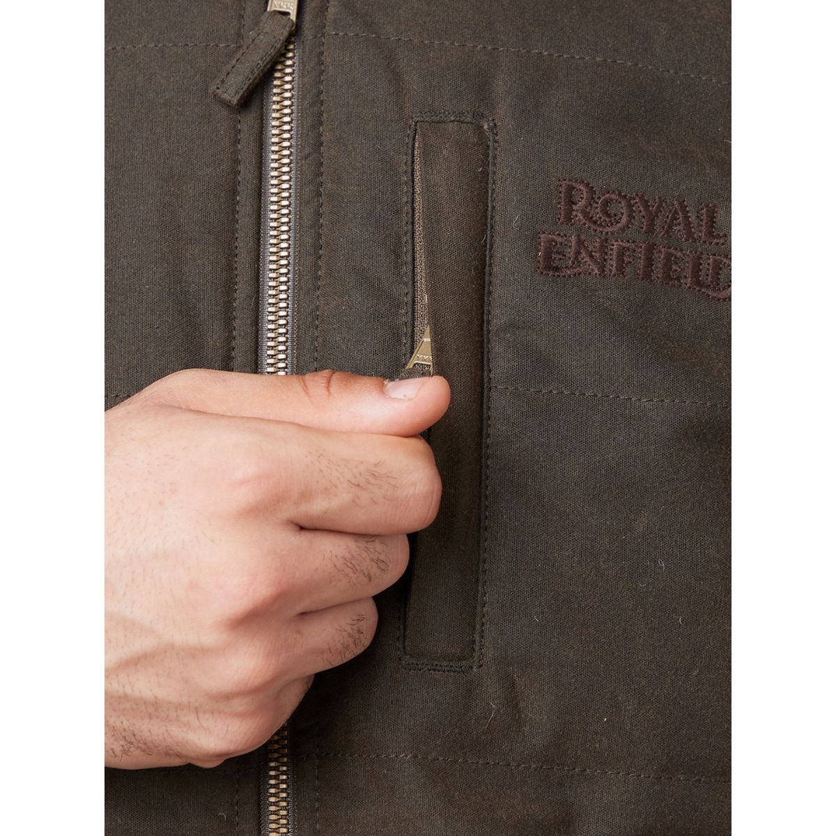 Buy Royal Enfield MLG Coated Quilt FL Brown Jacket Online