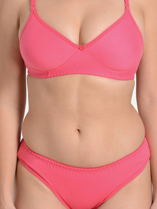 Buy Mod Shy Solid Full Coverage Bra Panty Set Pink Online