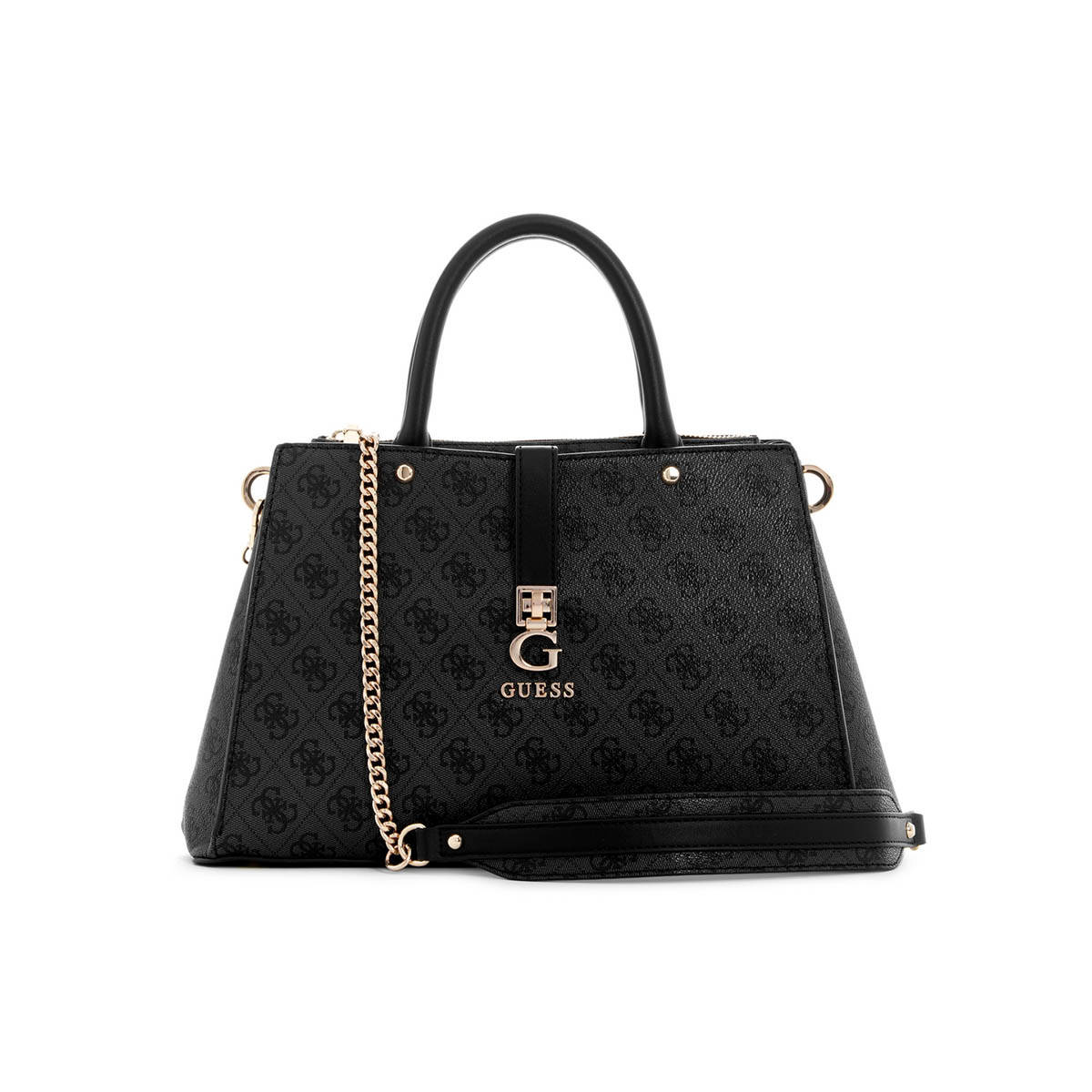 Guess Charcoal Logo Monogram Polyurethane Zamira Luxury Satchel Bag