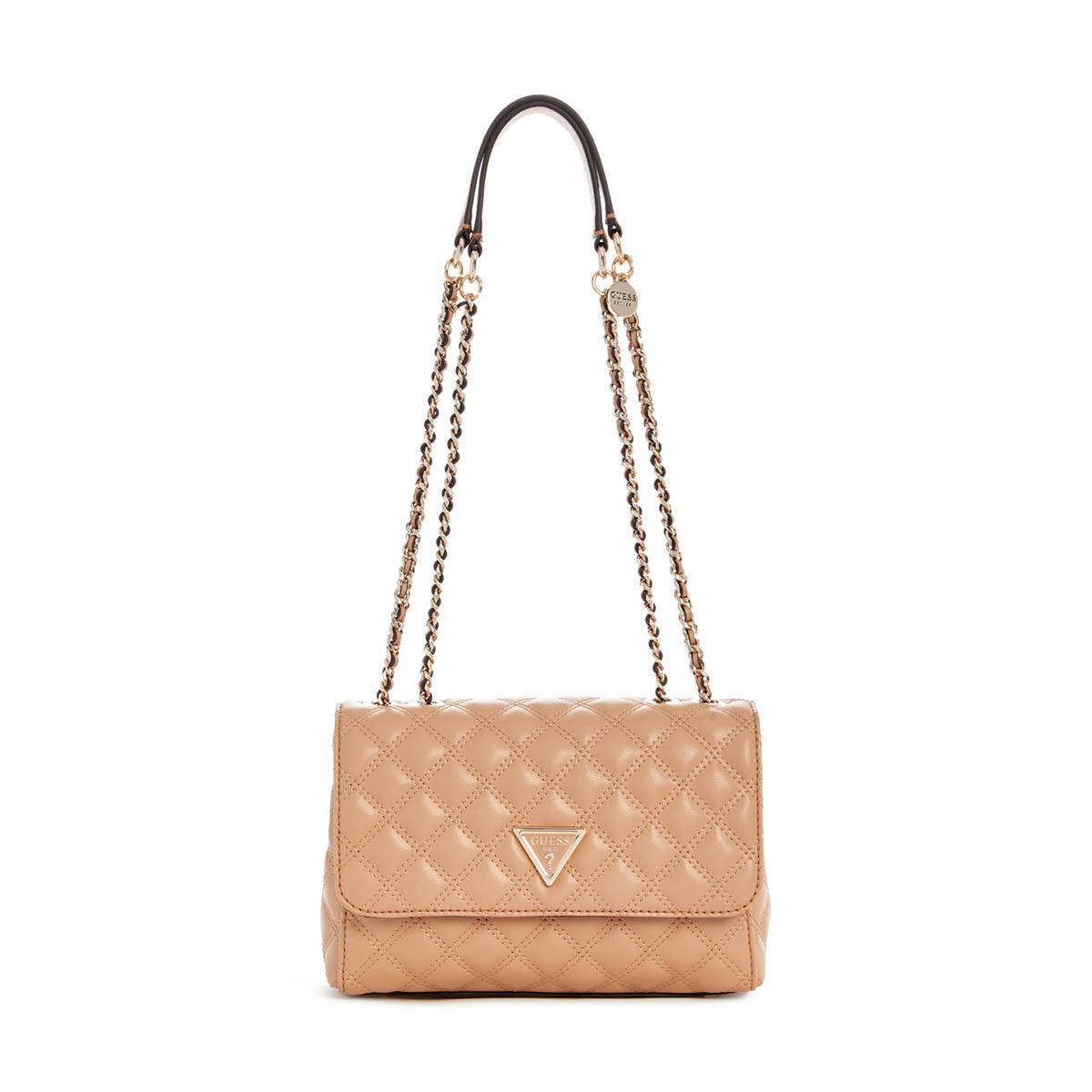 Guess Beige Quilted Polyurethane Giully Convertible Flap Sling Bag