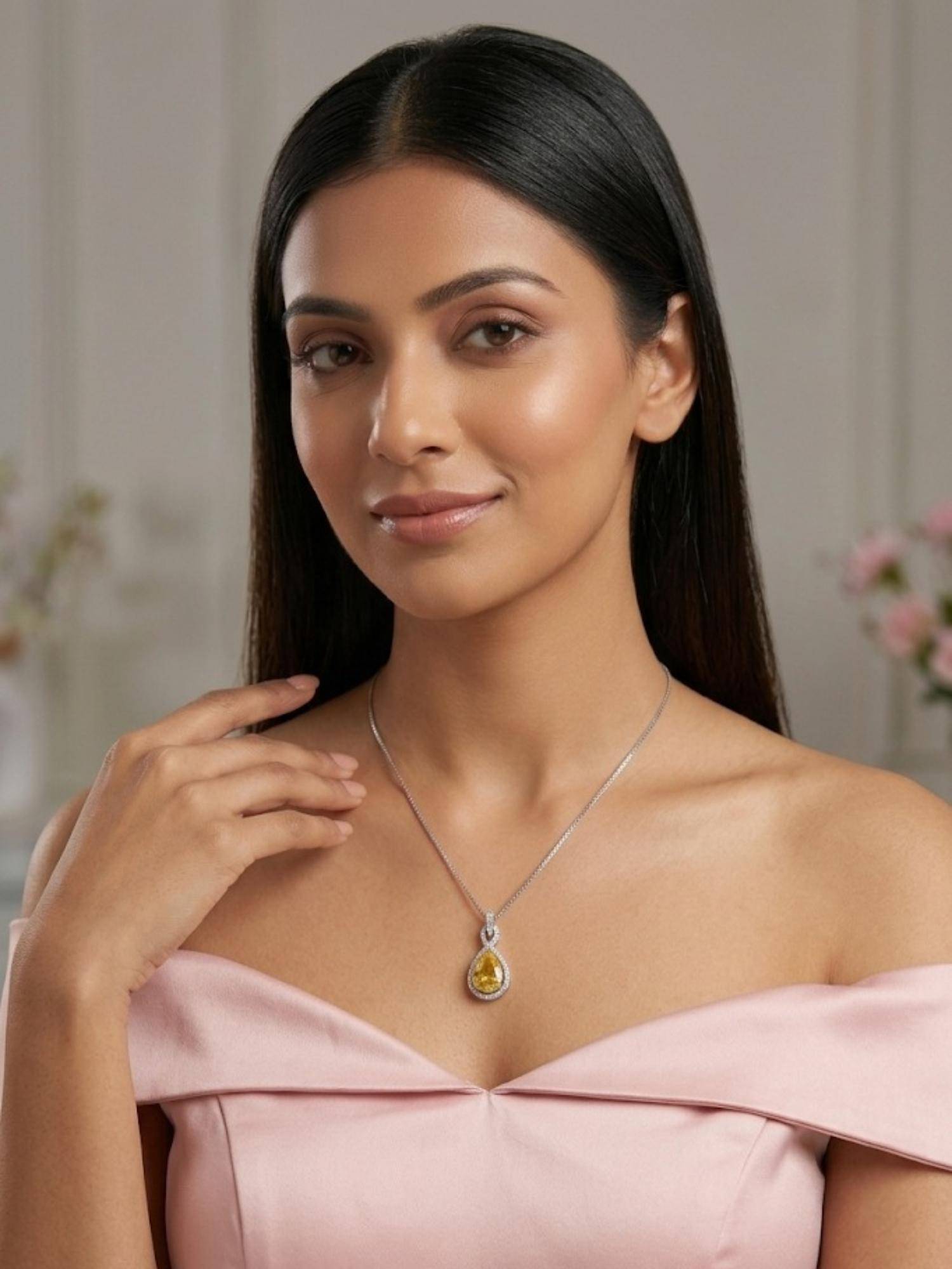 Niscka Yellow Sapphire Stone Pendant Necklace