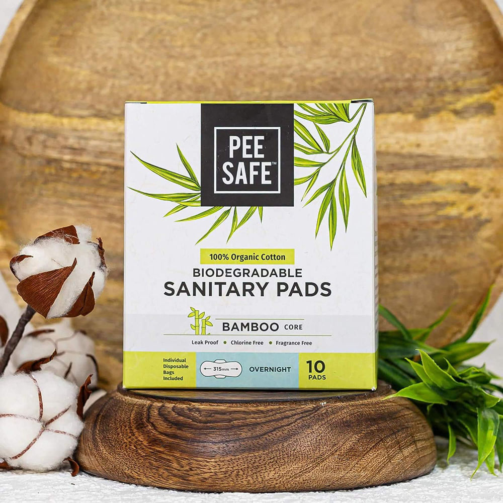 Pee Safe Biodegradable Sanitary Pads-Leak-Proof, Soft, And Rash-Free Period Protection (Overnight, 10Pcs)