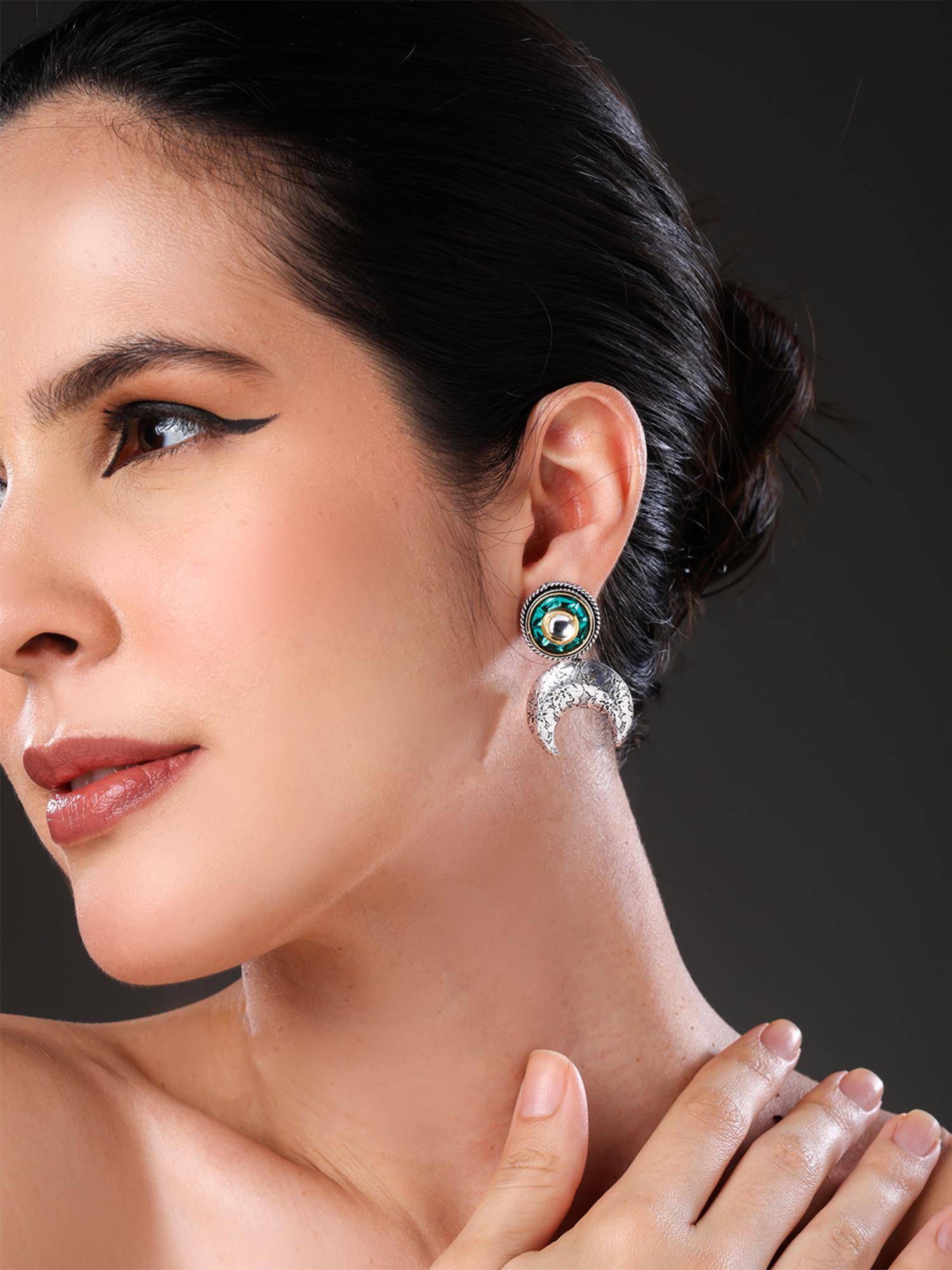 VENI Green Crescent Shaped Drop Earrings