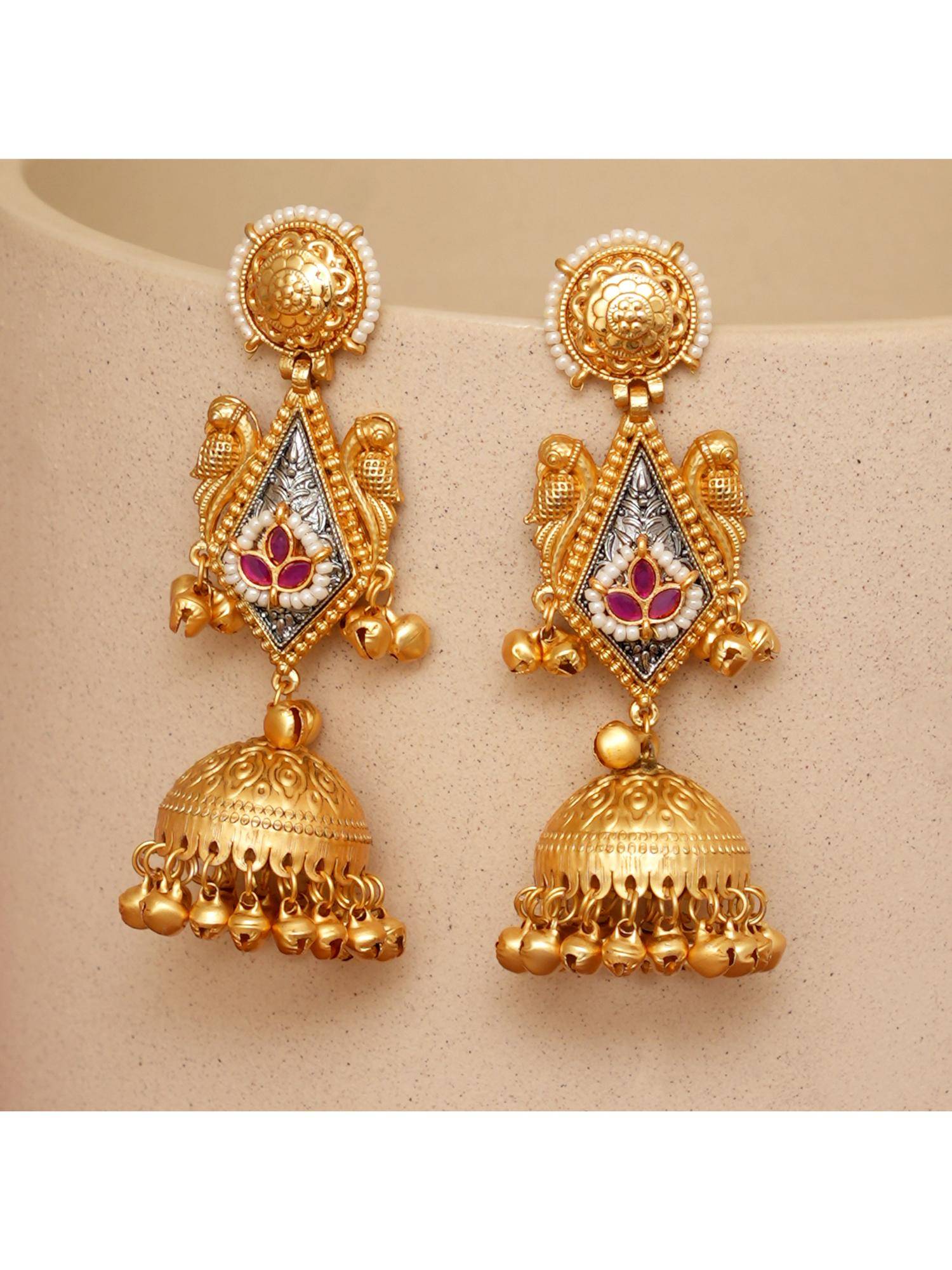 Beryachi Vaishnavi Kundan Jhumka Earrings - Pink