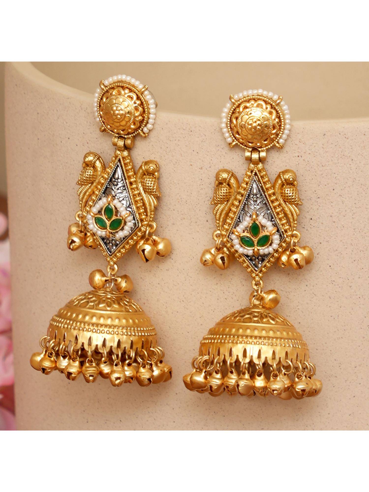 Beryachi Vaishnavi Kundan Jhumka Earrings - Green