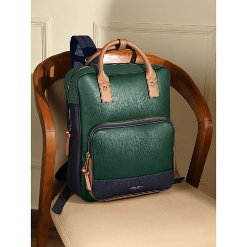 Accessorize London Womens Faux Leather Green Pocket Handle Backpack with 12  inch Laptop