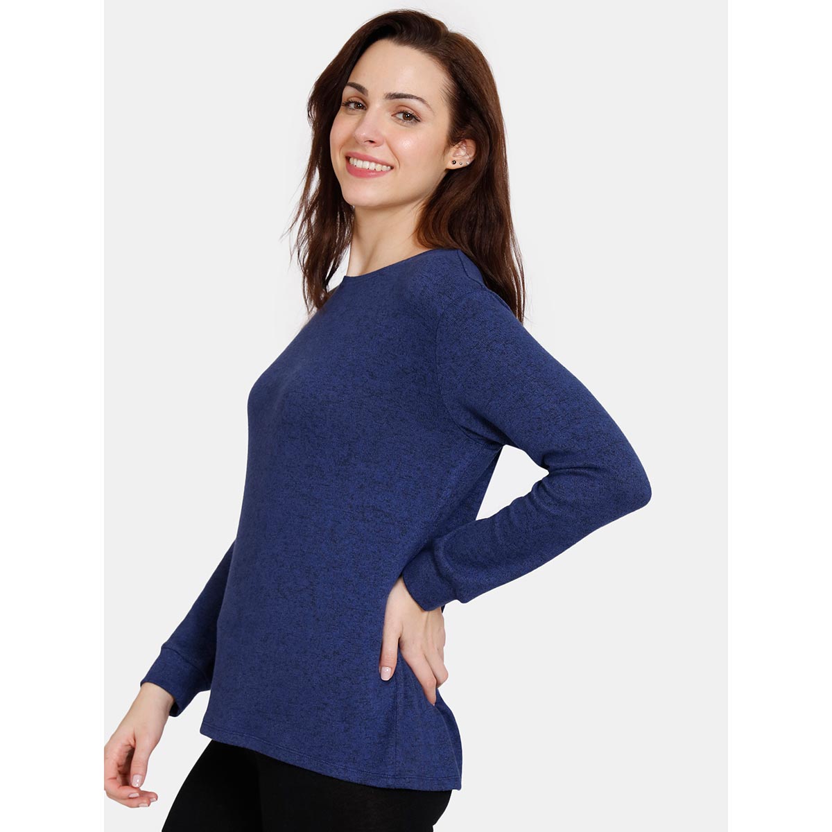 Zivame Winter Refresh Jaspe Knit Poly Lounge Top - Medieval Blue: Buy ...