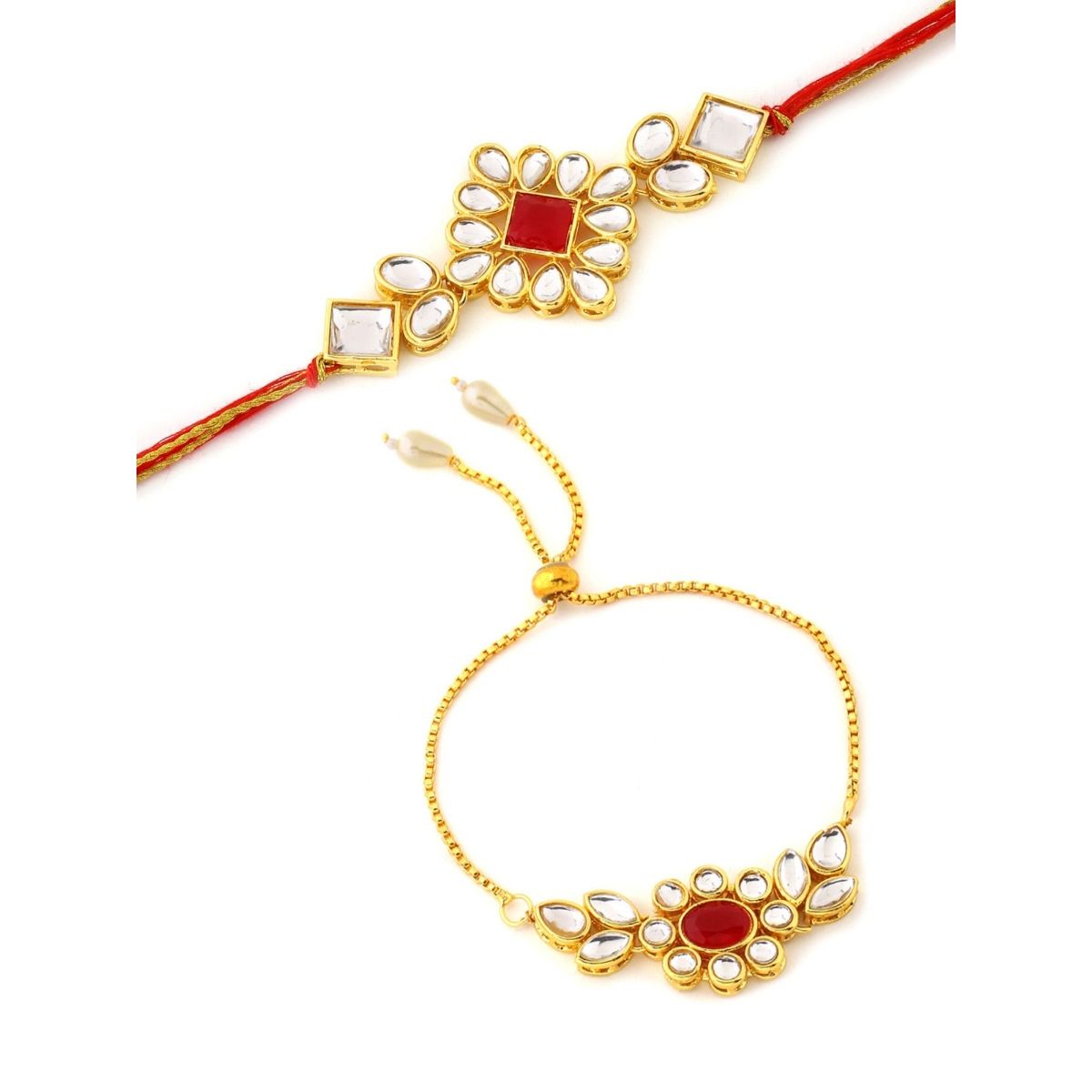 Buy VIRAASI Pack Of 2 Gold Toned Kundan Bhaiya Bhabhi Rakhi Bracelet ...