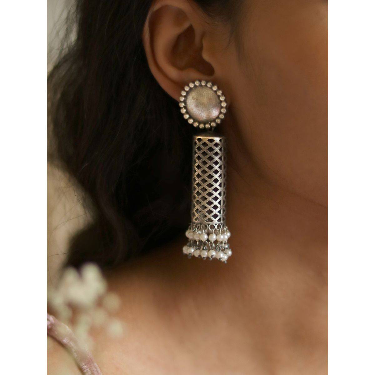 Teejh by Joker and Witch Qushi Silver Oxidised Earrings for Women