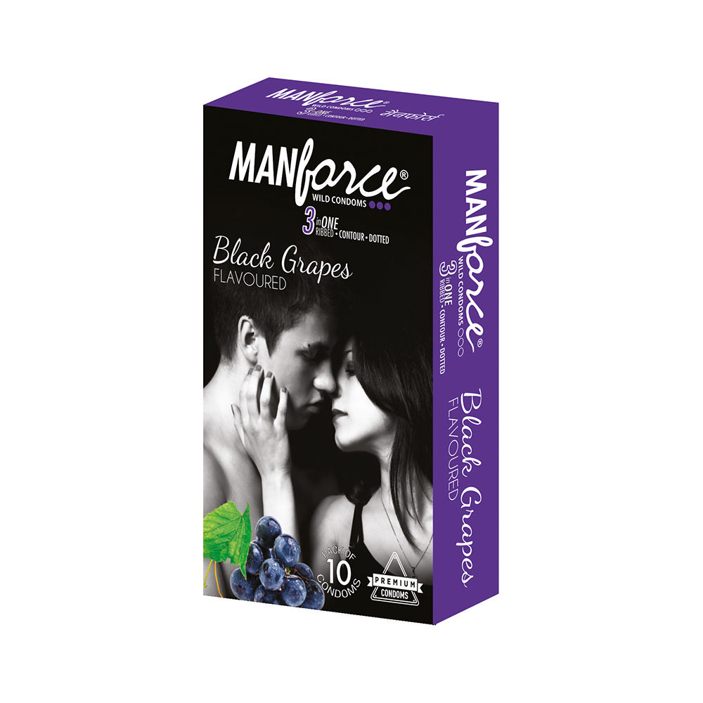 Manforce 3 In 1 Wild Condoms, Black Grapes, Pack of 10