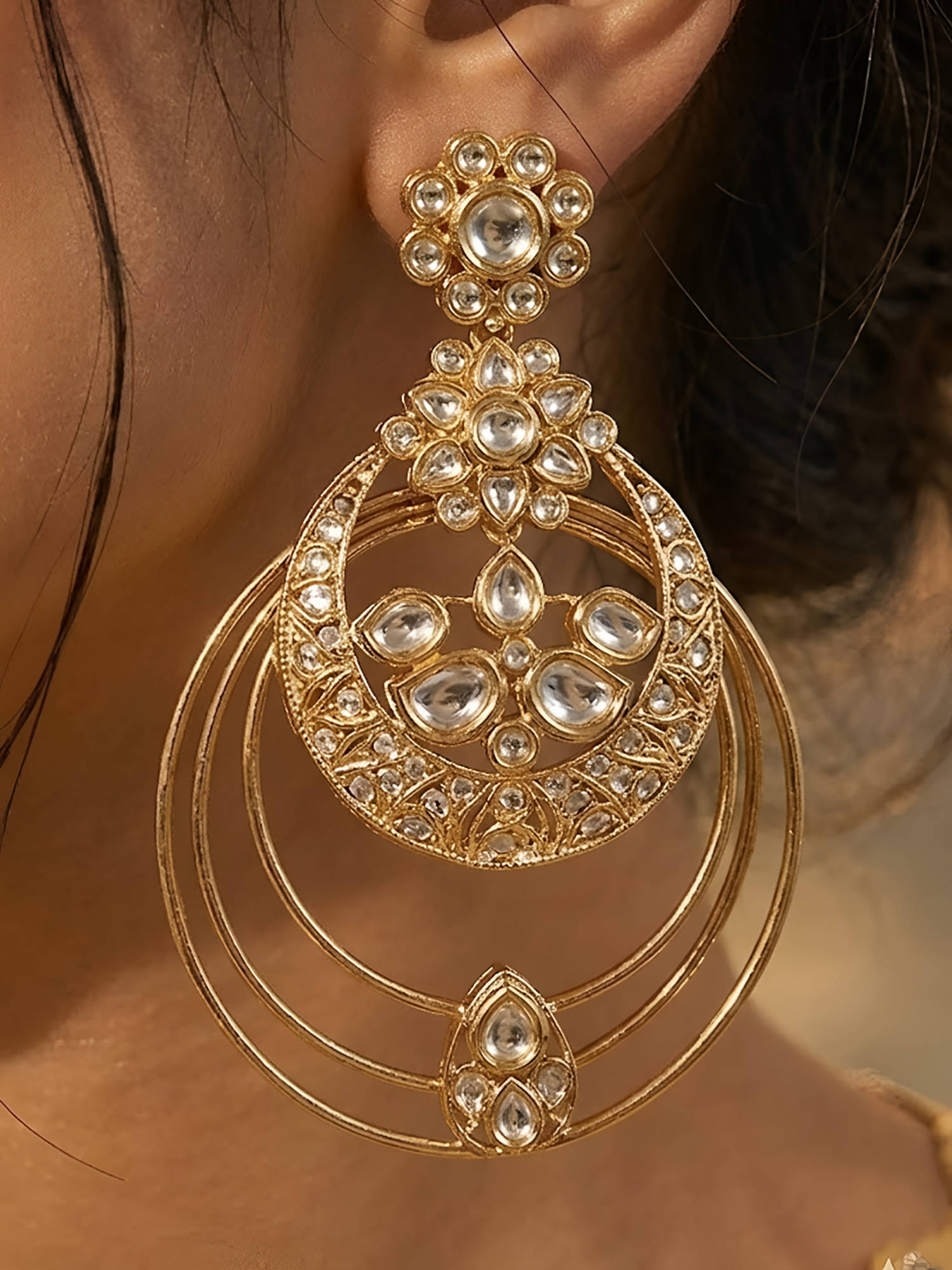 Auraa Trends White Gold Plated Kundan Earrings For Women