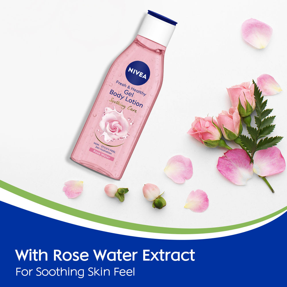 Nivea Rose Water Gel Body Lotion Non Sticky Feel, 24 Hours Hydration