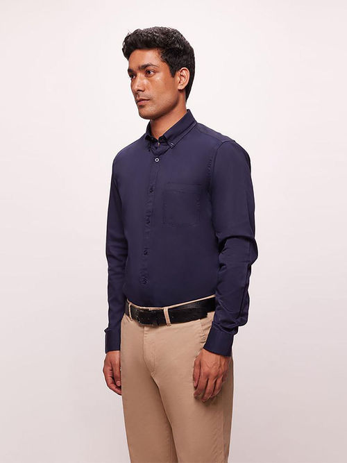 Buy Bombay High Mens Royal Navy Premium Cotton Solid Shirt Online
