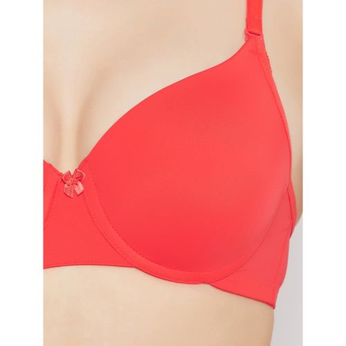 Buy Clovia Polyamide Solid Padded Demi Cup Underwired Push-Up Bra - Light  Red online