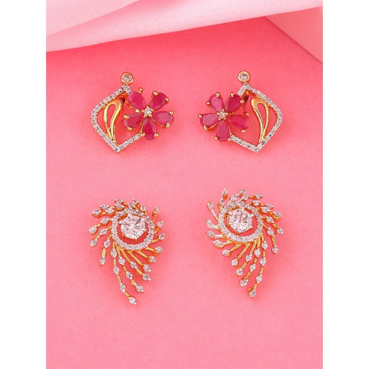 Pink American Diamond Earrings  Stud Earrings for Women  Dream American  Diamond Earrings by Blingvine
