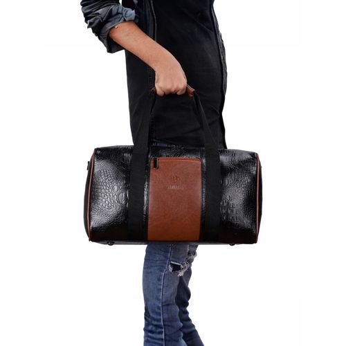 The Clownfish 29L Faux Leather Crocodile Finish Unisex Travel Duffle Bag  with Detachable Belt