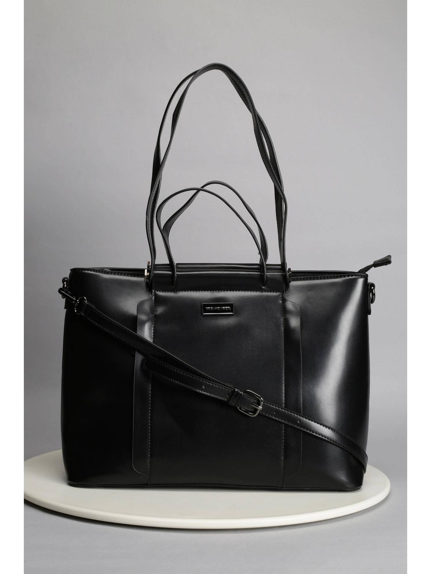 Van Heusen Women Black Solid Formal Handbag With Detachable Strap & Pouch