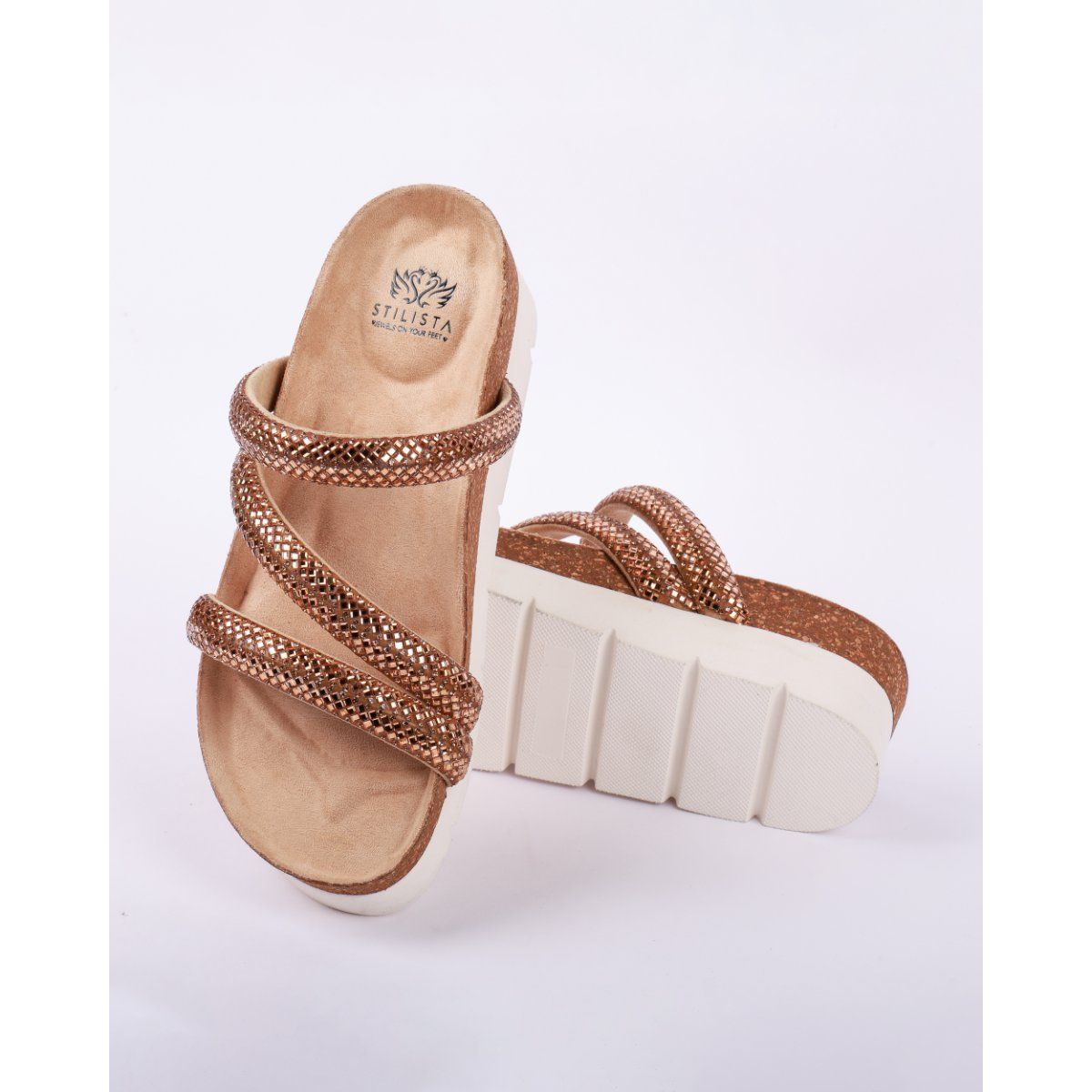 rose gold footbed sandals