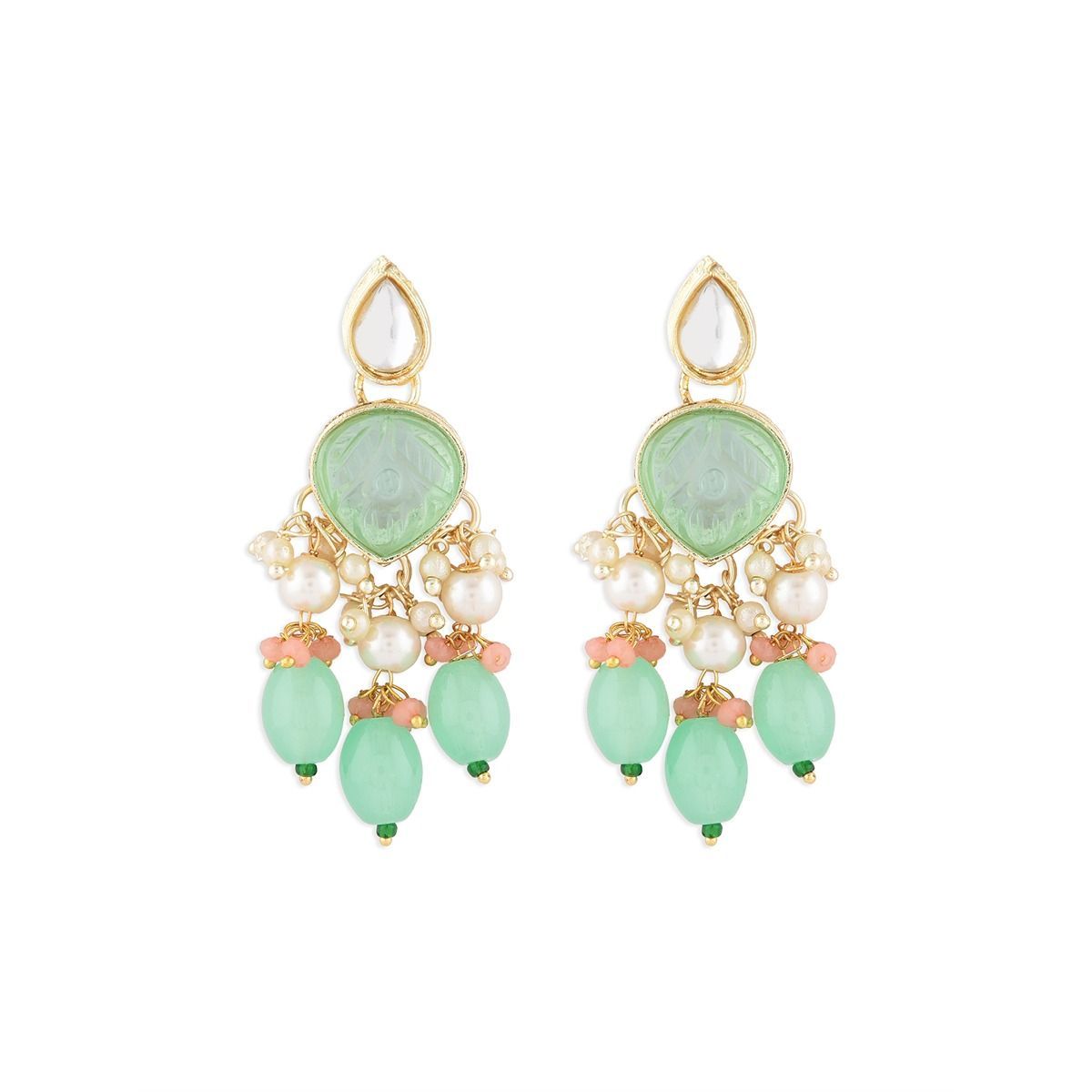 Buy Zaveri Pearls Green & Peach Stones & Beads Kundan Choker