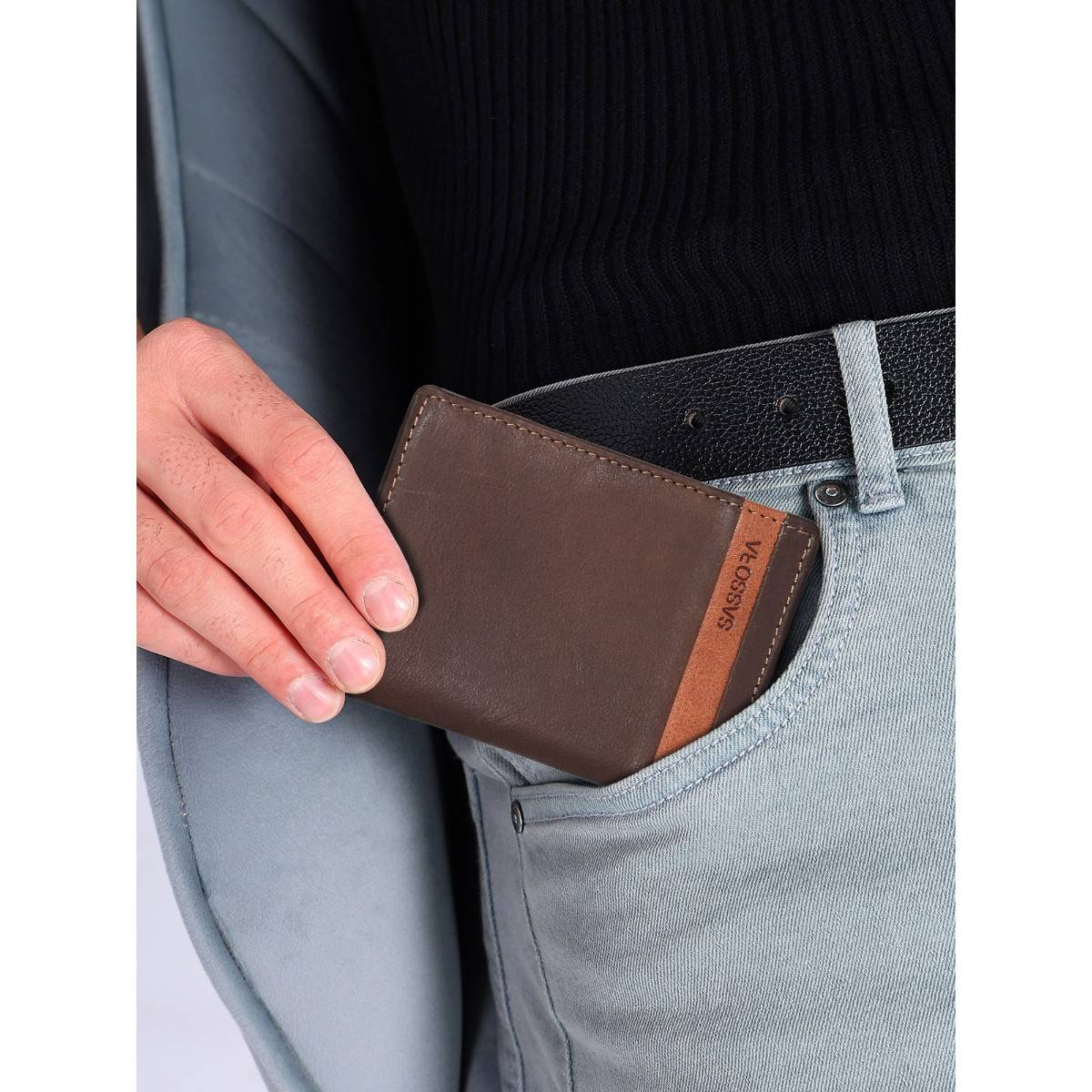 Sassora Brown Genuine Leather Rfid Bifold Wallet (M)