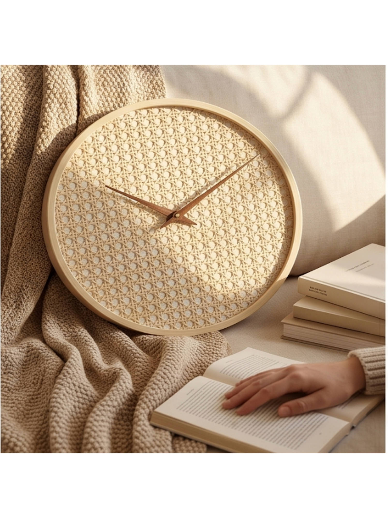 Buy The Artment Beige Handwoven Cane Halo Clock Online