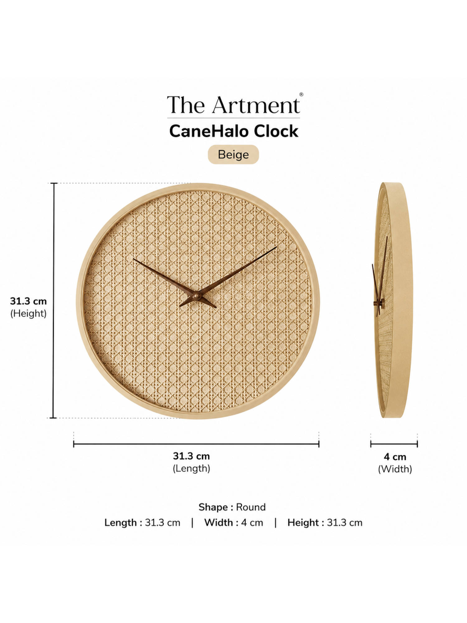 Buy The Artment Beige Handwoven Cane Halo Clock Online