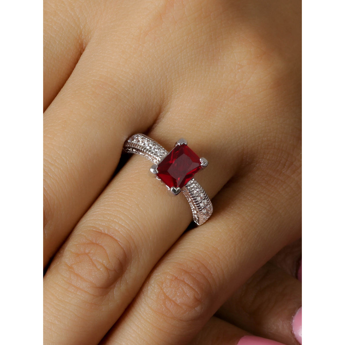 Cushion Cut Diamond and Ruby Halo Engagement Ring - Shaftel Diamonds