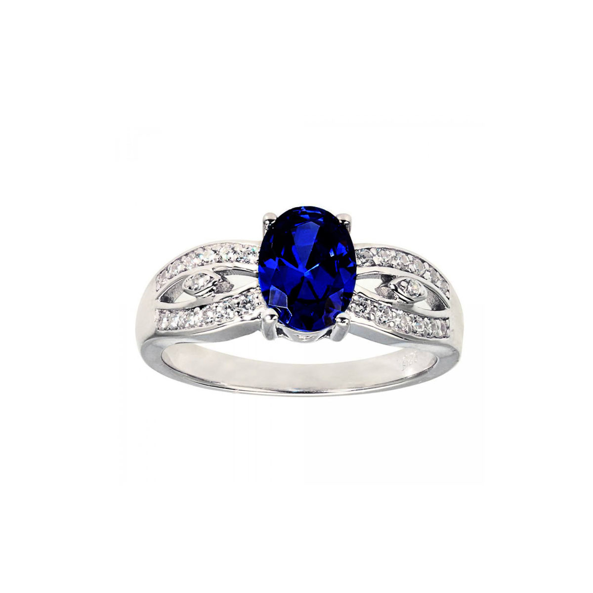 Blue sapphire ring with emerald art deco vintage style colorful ring