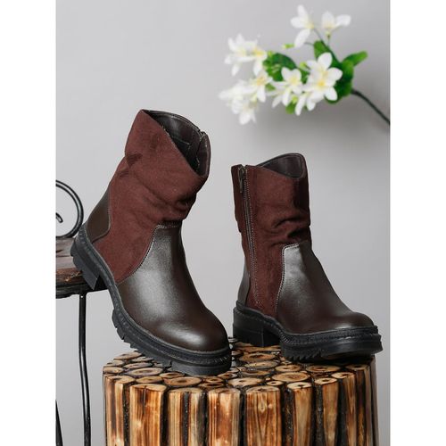 Bruno Manetti Womens Brown Slip On Side Zipper Mid Calf Length Chunky Sole  Comfort Boots (EURO 36)