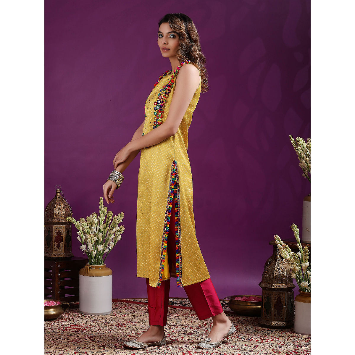 Gajra Gang By Nykaa Fashion A Tasseled Affair Mustard Multi Color Tasseled Straight Kurta Buy