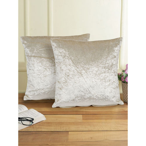Eyda Ivory Velvet Solid Cushion Cover Set of (16x16 inch)