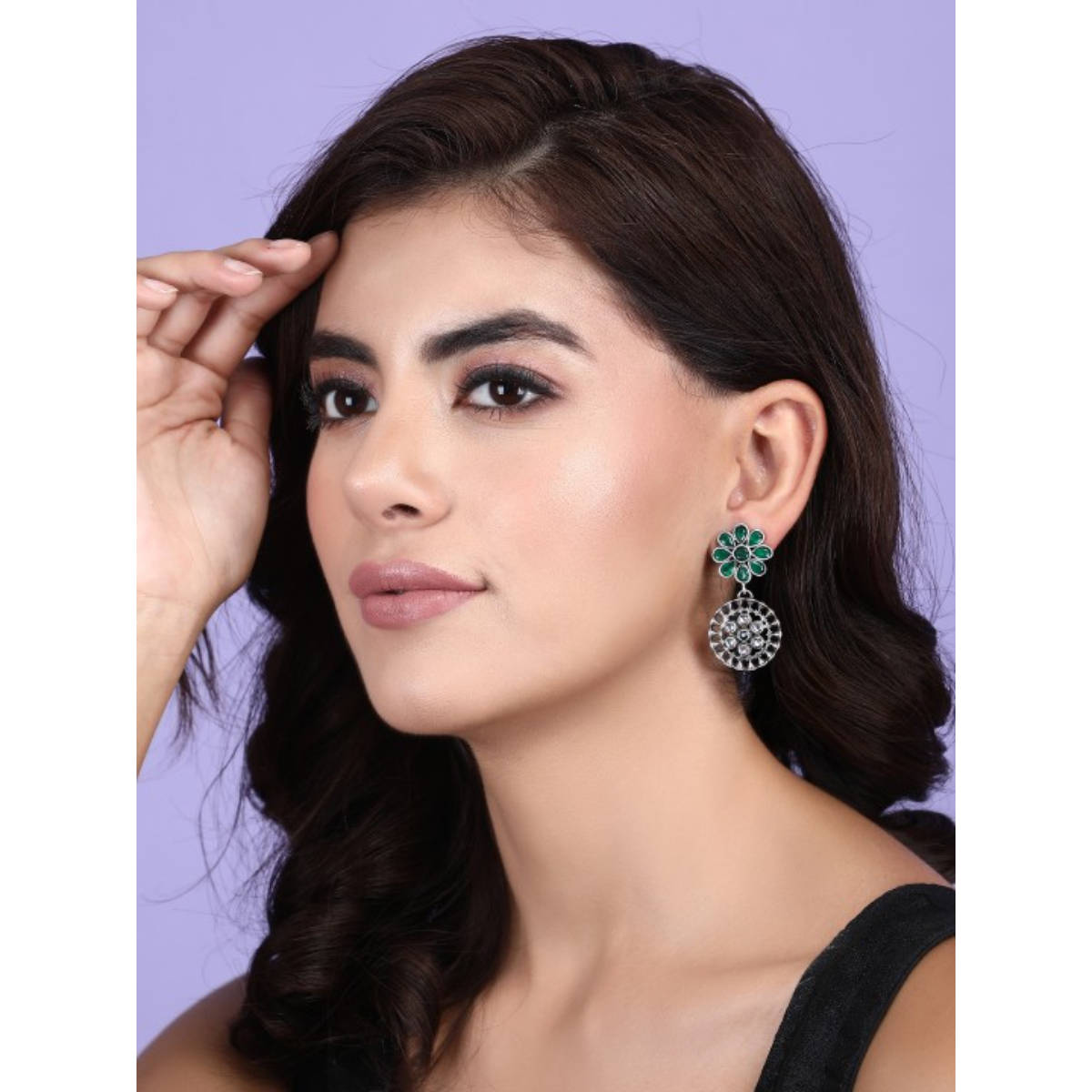 Aviana Vintage Green Floral Drop Green Stone Earrings