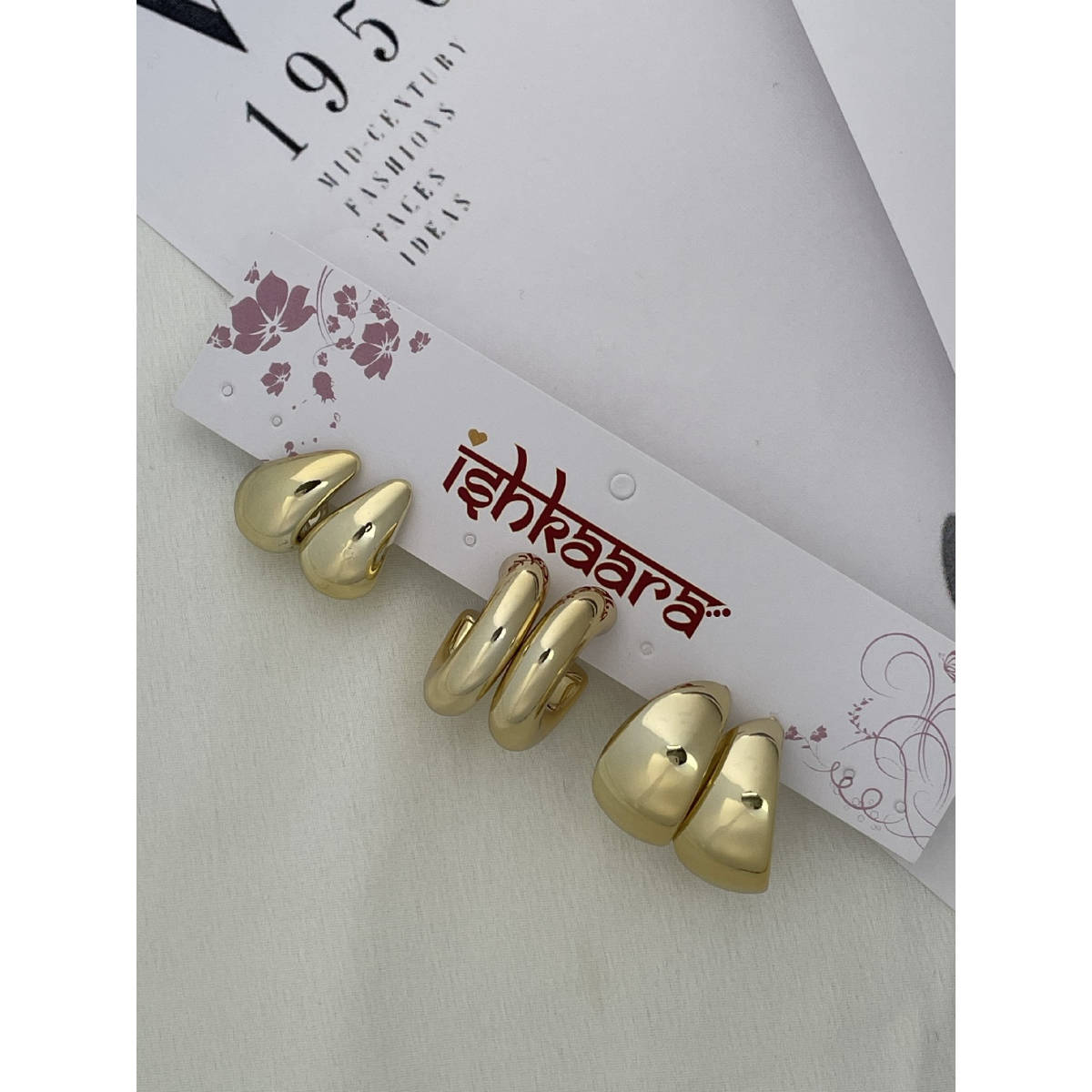 ISHKAARA Golden Glam Hoops (Pack of 3)
