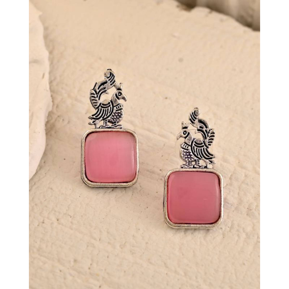 DASTOOR Womens Pink Silver Plated Designer Drop Earrings