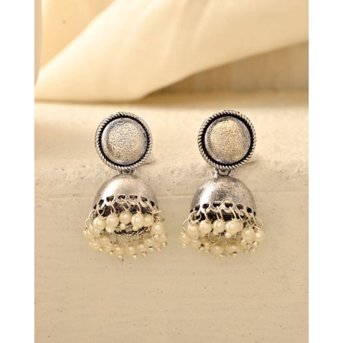 DASTOOR Womens Silver Silver Plated Designer Jhumkis