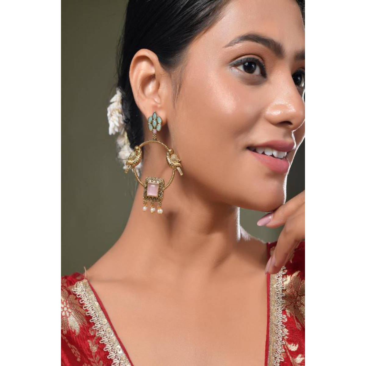 DASTOOR Womens Pink Gold Plated Designer Drop Earrings