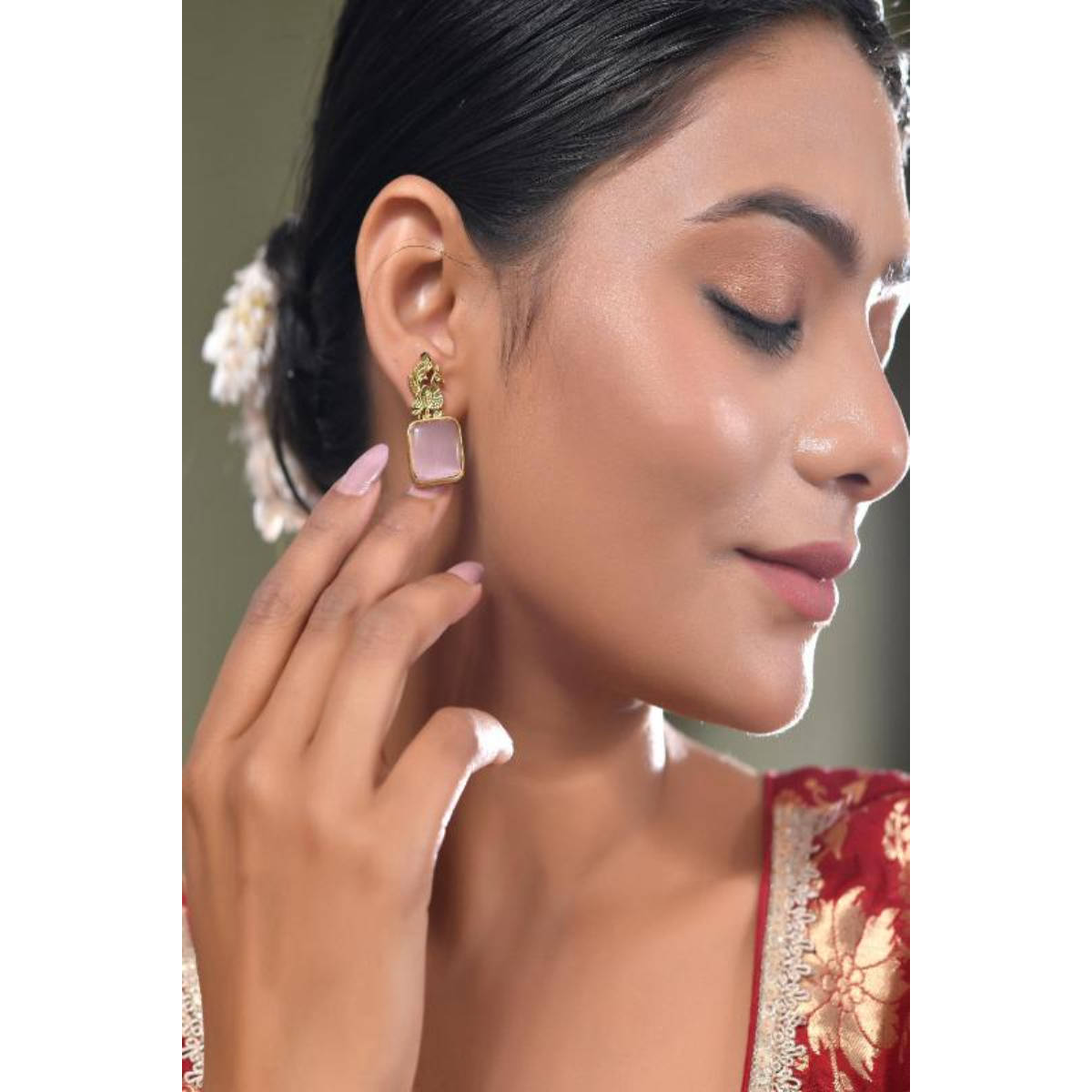 DASTOOR Womens Pink Gold Plated Designer Drop Earrings