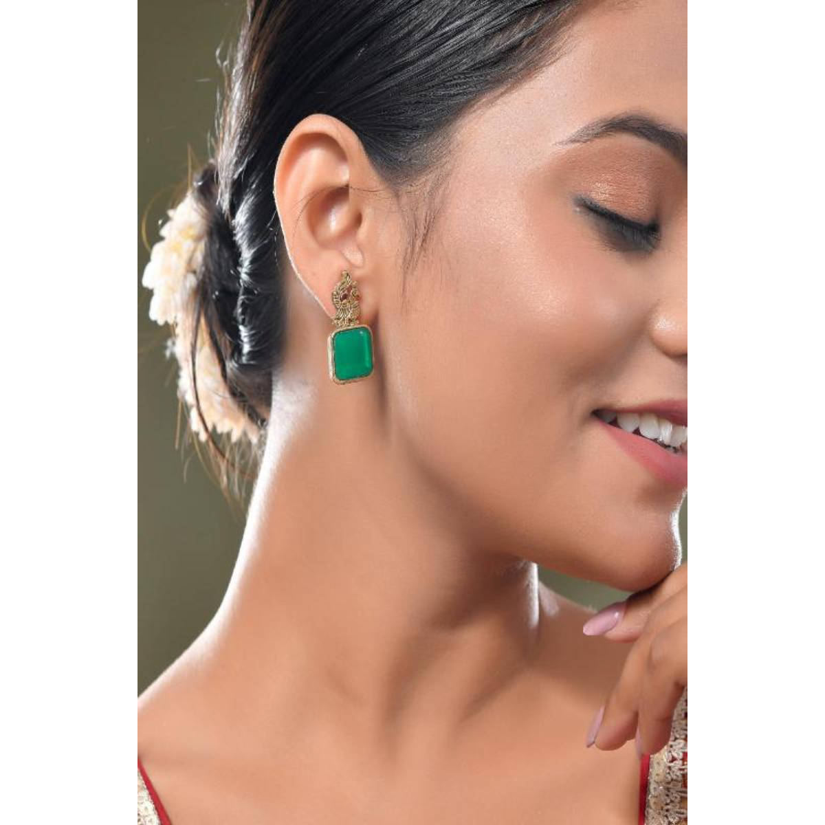 DASTOOR Womens Green Gold Plated Designer Drop Earrings