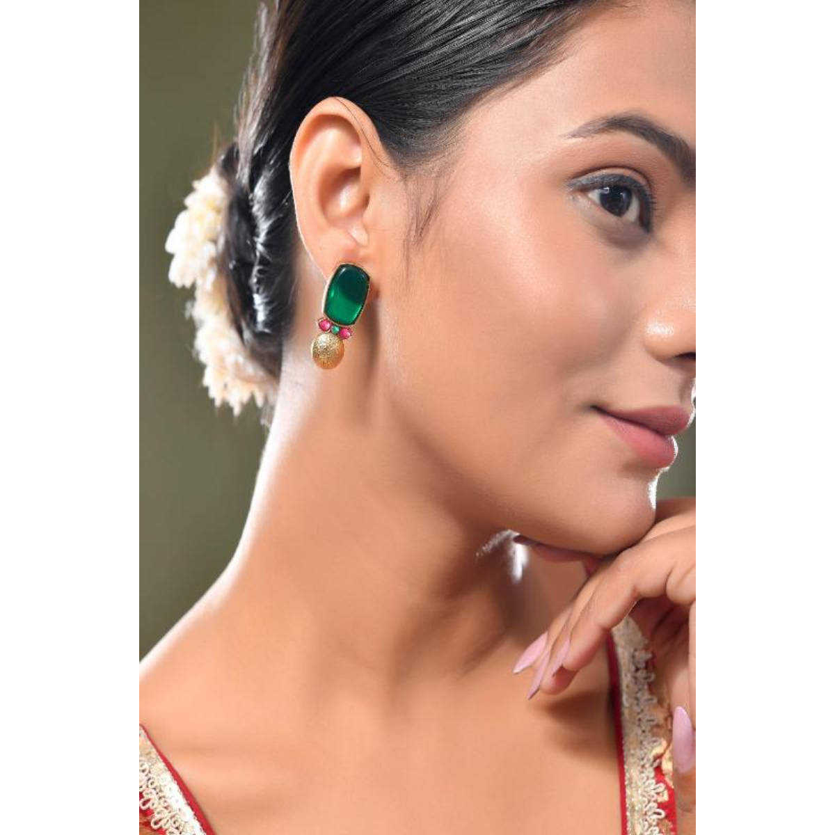 DASTOOR Womens Green Gold Plated Designer Drop Earrings
