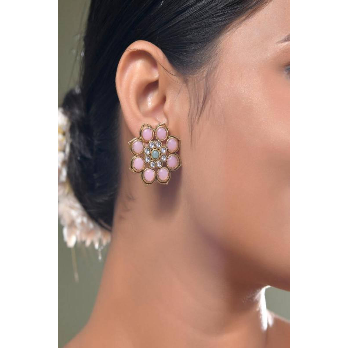 DASTOOR Womens Pink Gold Plated Designer Studs