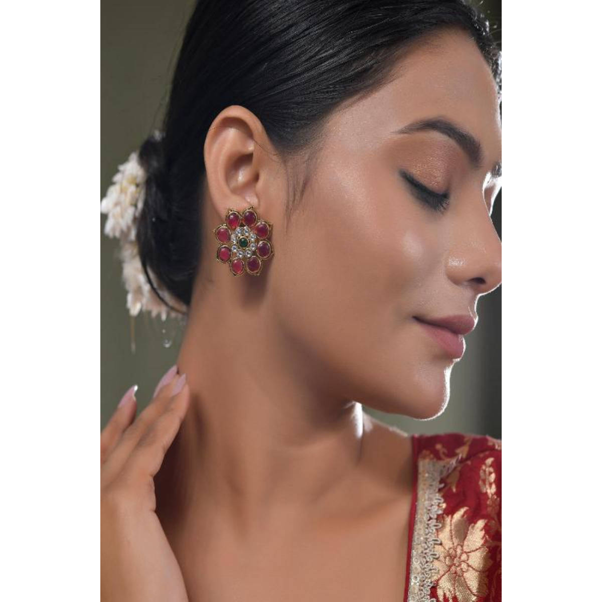 DASTOOR Womens Pink Gold Plated Designer Studs