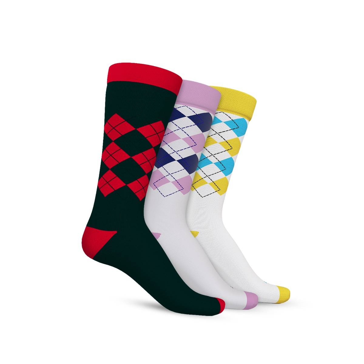 TalkingSox Multi-Color Checks Bamboo Calf Length Socks (Pack of 3)