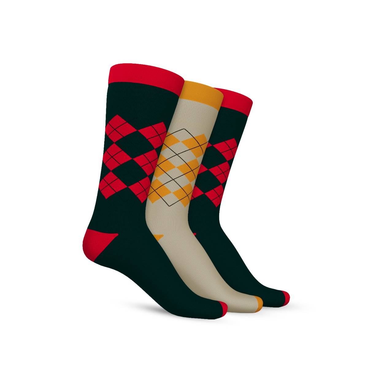 TalkingSox Multi-Color Checks Bamboo Calf Length Socks (Pack of 3)