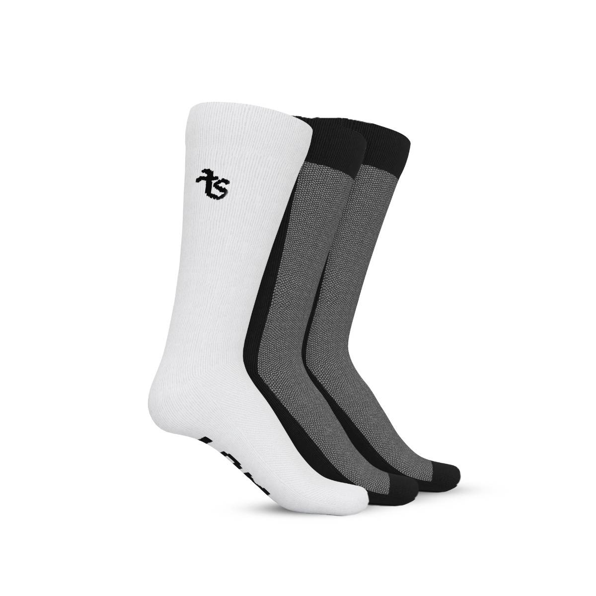 TalkingSox Multi-Color Solid/Plain Bamboo Calf Length Socks (Pack of 3)